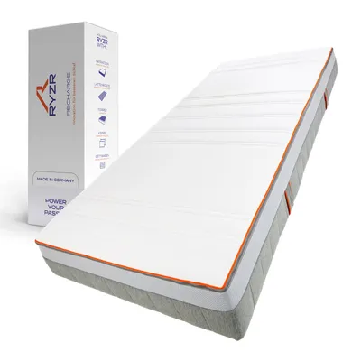 Produktbild von RYZR Recharge Pro Matratze 140x200 cm – Gelschaum und 7-Zonen Kaltschaum Tragschicht, Weich H2/Mittelfest H3, Bezug abnehmbar 60 °C waschbar