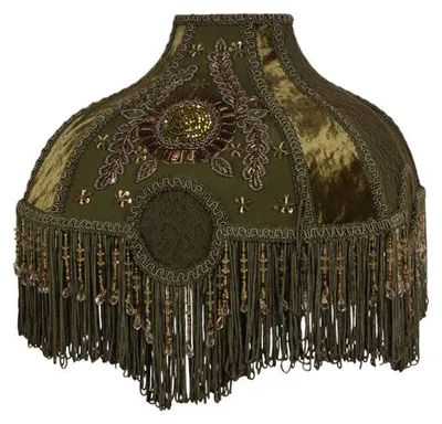 Productafbeelding van Victoriaanse lampenkap, 34 cm, groen fluweel, barokstijl, decoratieve kap