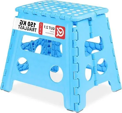 Zdjęcie produktu dla Składany schodek kempingowy z uchwytem – antypoślizgowy, nośność do 120 kg – wymiary: 325 x 37 x 30 cm – niebieskie tworzywo sztuczne