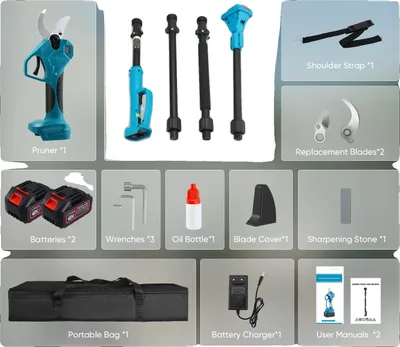 Image de Sécateur électrique, moteur sans balais, longueur réglable, bleu
