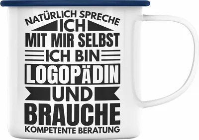 Produktbild von Trendation - Logopädin Kompetente Beratung Emaille Tasse Geschenk Logopädie Logopäde (Blau)