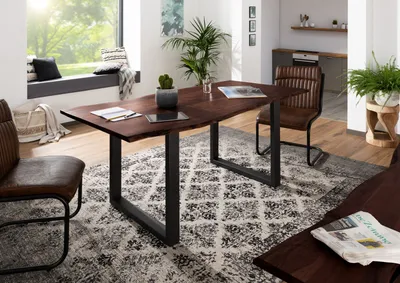 Produktbild von MASSIVMOEBEL24 Baumtisch Akazie 120x90x76 braun Beine anthrazit matt FREEFORM 3