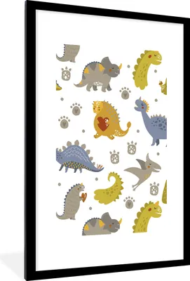 Produktbild von MuchoWow® Gerahmtes Poster Dinosaurier - Kinder - Design - Jungen - Mädchen - Kinder 60x90 cm - Poster mit Schwarzem Bilderrahmen Wandposter Rahmen Foto Bilder - Dekoration - Wandposter Wohnzimmer - Hochwertig