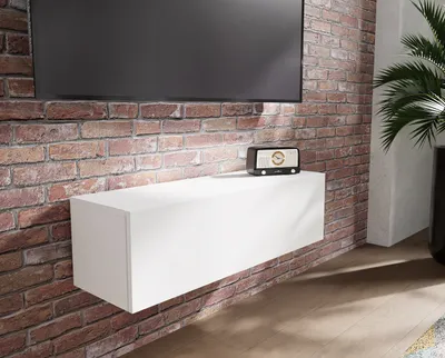 Produktbild von PLATAN ROOM TV-Schrank, Weiß, matt, 105x30x32 cm (BxHxT), hängend oder stehend, Spanplatte, Push-to-Open, Kabeldurchführung