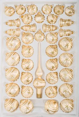 Produktbild von 39 tlg. Glas-Weihnachtskugeln Set in Ice Champagner Gold Komet