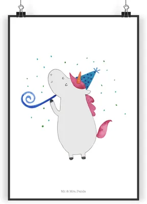 Produktbild von Mr. & Mrs. Panda Bild Einhorn Party DIN A4 - Weiß - Geschenk, drucke, Kunstdruck, Disco, Club, Geburtstag, wanddeko, Plakat, Wandbild, Unicorn, Alkohol