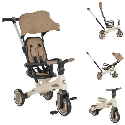 Obrázok produktu pre Trojkolesové bicykel Byox, Tricycle Juno 4 v 1 – odrážadlo s rukoväťou na tlačenie, otočným sedadlom a slnečnou strieškou, béžová