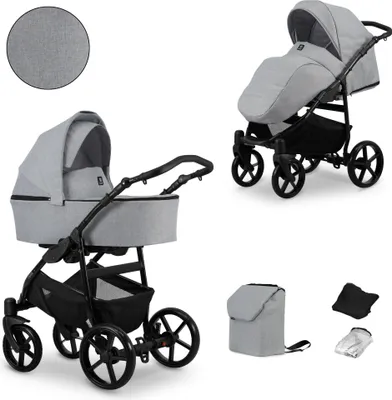 Image de Kunert MATA 2in1 en gris avec châssis noir - poussette bébé polyvalente pour le confort et la sécurité