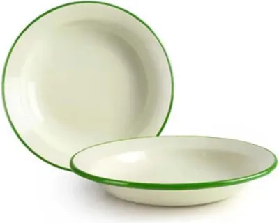 Zdjęcie produktu dla Talerz emaliowany głęboki 22 cm z zielonym brzegiem