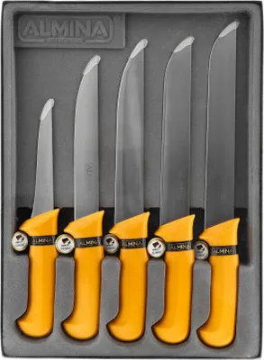 Immagine prodotto di set di coltelli da 5 pezzi in arancione, ideale per tagliare, infilzare e disossare