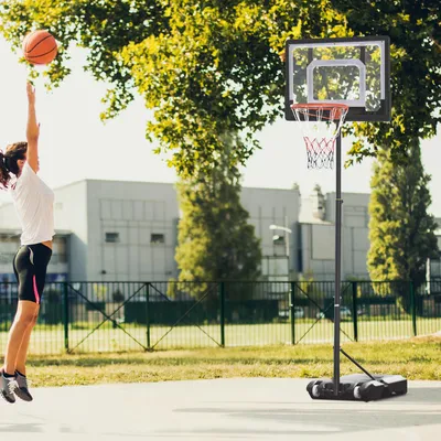 Produktbild von SUGIFT Basketballständer höhenverstellbar 160–210 cm, mobiler Basketballkorb mit Rollen, Stahl, Schwarz | 83x55 cm Rückwand | Basis befüllbar bis 45 kg