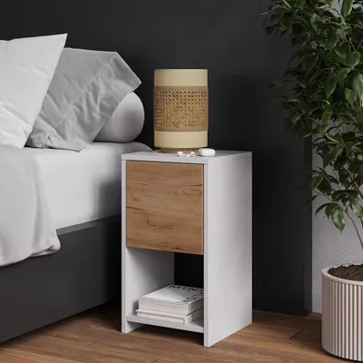 Obrázek produktu pro Noční stolek Vicco Evo Bílý/zlatý dub 30 x 55 cm se 3 zásuvkami, Model 56388