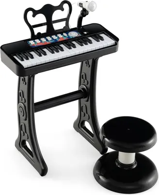 Produktbild von COSTWAY 37 Tasten Kinder Keyboard, Kinderklavier elektronisch mit Hocker, Mikrofon & Notenständer, Kinderpiano mit Abnehmbarer Beinen, Klaviertastatur für Kinder ab 3 Jahren (Schwarz)