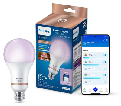 Produktbild von Philips Smarte LED-RGB-Lampe A80, E27-Sockel, 2452 lm, Wi-Fi/Bluetooth, Wi-Fi 4 (802.11n), 802.11b, 802.11g, LED, E27, A80, A-Form