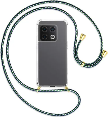 Produktbild von Handykette Backcover-Schutzhülle mit Band (Metall goldfarben) für OnePlus 10 Pro 5G - grün/blau/weiß