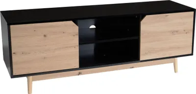 Image de Meuble bas chêne noirReproduction 150x55x40 cm meuble tv moderne, meuble tv design haut, meuble tv table, meuble tv deux portes, meuble tv salon | Wohnling
