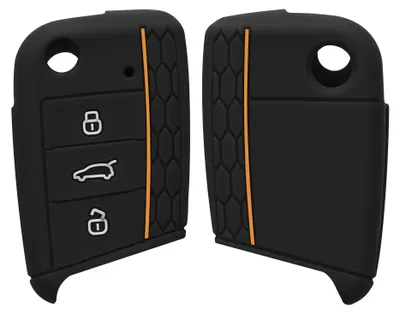Produktbild von kwmobile Schlüsselhülle für VW Golf 7 MK7 3-Tasten Autoschlüssel Hülle - Autoschlüssel Schlüssel Hülle aus Silikon - Schlüsseletui in Schwarz Orange