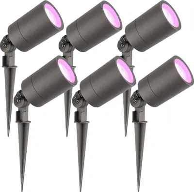 Produktbild von Ledvion 6er Set Gartenstrahler mit Erdspieß IP65 4,9W GU10 CCT RGB
