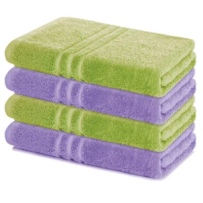 Produktbild von Lavea® 4er Set Duschtuch 70x140, 4 Stück, 100% Baumwolle Frottee, saugstark, weich und strapazierfähig, waschbar 60°C, trocknergeeignet, Handtuch, Handtücher, Duschtücher, Lindgrün & Lavendel
