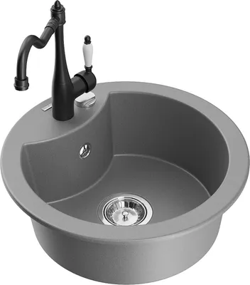 Produktbild von Mexen Diego 1-Becken-Granit-Spüle mit Mischbatterie Carla, Grau - 6512-71-670700-70