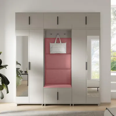 Produktbild von Garderoben-Set Napoli Version 2:Kleiderschrank mit Polsterpaneelen, Schuhschrank, Hängeschrank für Flur und Eingangsbereich (Cashmere/Trinity 23)