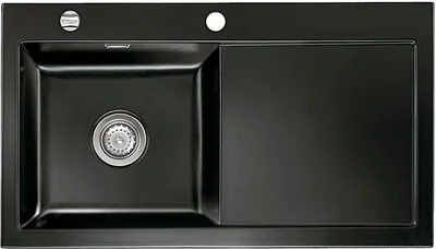 Produktbild von Flächenbündige Spüle MERA 90 F in NERO mit Becken links und Excenterbedienung