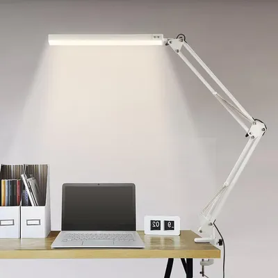 Zdjęcie produktu dla Lampa biurkowa - lampa warsztatowa z zaciskiem - do czytania i pracy - regulowany ramion - 1100 lumenów - biała