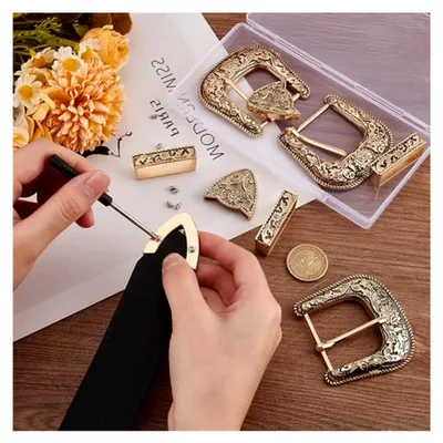 Produktbild von 3 Sets Antike Gold Gürtelschnallen Set, 38 mm breite Western Cowboy Schnalle aus Legierung als Ersatz für austauschbare Schnallen