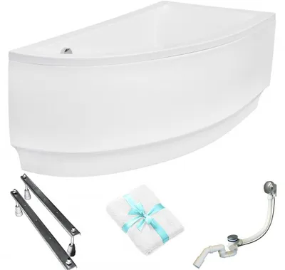 Produktbild von Aqua For You | Besco Asymmetrische Badewanne Praktika Rechts - 140x70 Cm - Antibakterielle Beschichtung - mit Verkleidung - mit Siphon - mit Beinen