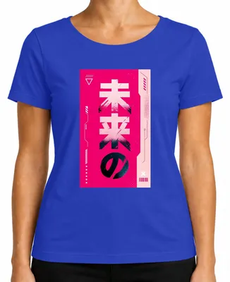Imagen del producto de Camiseta para mujer con diseño "Futuro de Japón: Cyberpunk, Vaporwave, Estética Y2K", color azul, talla L