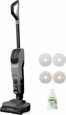 A BISSELL SpinWave Vac PET Pro 3898N vacuum cleaner and its accessories are displayed against a white background.