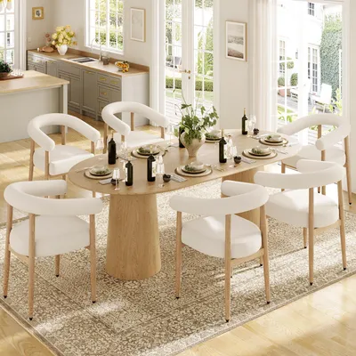 Produktbild von okwish 6er-Set Esszimmerstühle Polsterstuhl mit Plüschbezug und Ergonomischer Rückenlehne Moderner Design Metallgestell Weiß