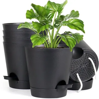 Immagine prodotto di Set di 6 vasi autoirriganti Unyqoos® da 17,8 cm, in polipropilene, con sistema di irrigazione automatico per interni ed esterni