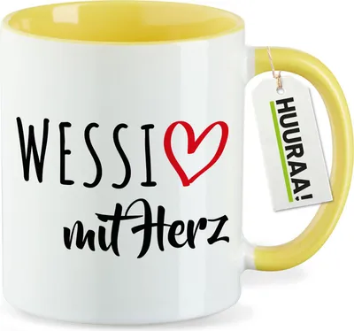Produktbild von Huuraa Kaffeetasse Wessi mit Herz 330ml Gelb Keramik Kaffeebecher Geschenkidee