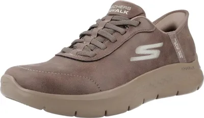 A single brown Skechers walking shoe is shown from a side angle against a white background.