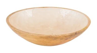 Produktbild von Schüssel 35cm Mango Holz Creme Perlmutt Emaille Schale Bowl Salatschüssel Deko