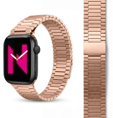 Produktbild von Chronos Edelstahl Armband für Apple Watch Ultra/SE/10/9/8/7/6/5/4/3/2/1, Magnet Metall Loop Band, 42/44/45/46/49mm -  Kupferrosé