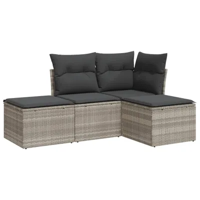 Produktbild von vidaXL 4-tlg. Garten-Sofagarnitur mit Kissen Hellgrau Poly Rattan