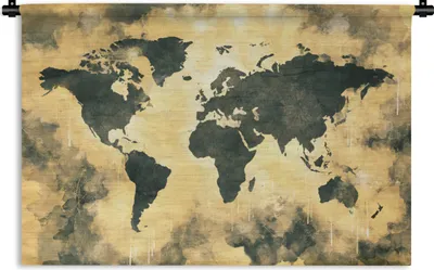 Produktbild von MuchoWow® Wandteppich Wandbehang Weltkarte - Schwarz - Braun 120x80 cm Tapisserie Dekoration Wandtuch - Wanddekorationen - Wandtücher