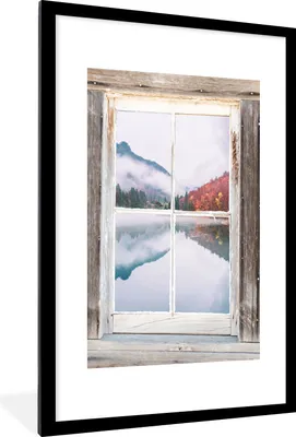 Produktbild von MuchoWow® Gerahmtes Poster Aussicht - Herbst - Wasser 60x90 cm - Poster mit Schwarzem Bilderrahmen Wandposter Rahmen Foto Bilder - Dekoration - Wandposter Wohnzimmer - Hochwertig