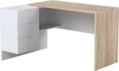 Produktbild von Schreibtisch Dfagg, Wendeschreibtisch mit Kommode, Eckstudie oder Büro-PC-Tisch, 145x108h73 cm, Eiche und Weiß