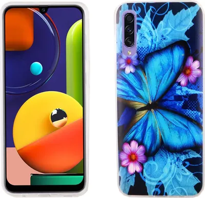 Productafbeelding van Samsung Galaxy A30s telefoonhoesje, beschermende case, blauw met vlinderprint