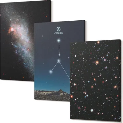 Produktbild von Leinwandbild – Wandbild – Leinwandbilder – Kunstdruck – Polycanvas – Modern – Mehrteilig – 3-Teilig Set – Hochwertig – Geruchslos – Lichtecht – Fertig Aufgespannt – 20x30 Cm Je Teil - Weltraum mit der Galaxie und den Sternen des Sternbilds Krebs