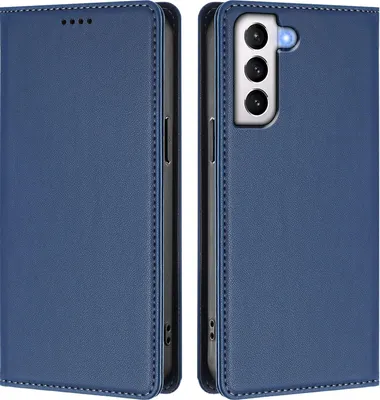 Produktbild von Handyhülle für Samsung Galaxy S21+ 5G, Kunstleder Klapphülle Stoßfeste Magnetische Hülle mit Ständer Dunkelblau