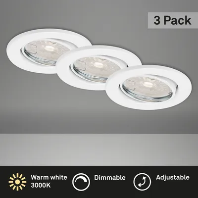 Zdjęcie produktu dla Zestaw 3 lamp wpuszczanych LED GU10 ściemnialnych obrotowych 5,5 W biały metal Briloner