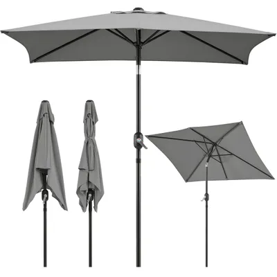 Zdjęcie produktu dla Yaheetech Prostokątny parasol ogrodowy Ø 227 cm, parasol ogrodowy z regulowanym nachyleniem i 6 żebrami, parasol tarasowy z korbą, osłona przeciwsłoneczna, szary