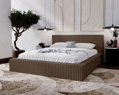 Obrázek produktu pro Manželská postel 200x200 Buffy – postel s tlustou pěnou, úložný prostor – designová čalouněná postel hnědá