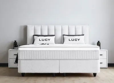 Produktbild von Boxspringbett Lucy 180 x 200 cm mit 2 Nachtkonsolen Hellgrau Voll-orthopädisches Komfortbett mit Bettkasten, Stauraum, inkl. Lieferung und Montage