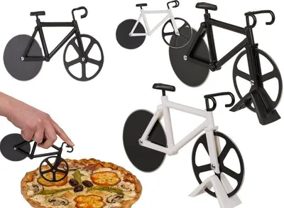 Produktbild von Fahrrad Pizzaschneider Pizzaroller Pizzamesser, gedeckter Tisch, Küchenutensil