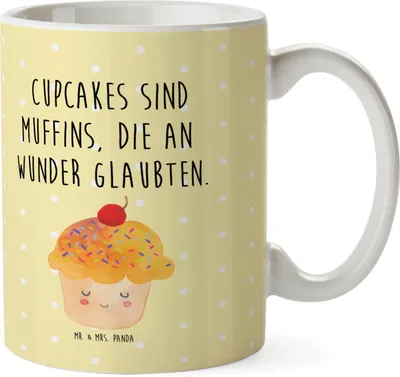 Produktbild von Mr. & Mrs. Panda Pott Cupcake - Gelb Pastell - Geschenk, Cupcakes, Muffin, Küche Spruch, Deko, Tiere, Motivation Sprüche, Plastikbecher, Kinderbecher, Kindertasse, Wunder